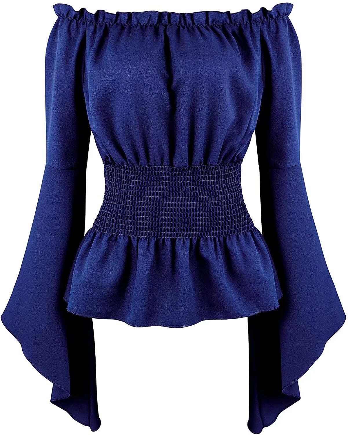 Josamogre Blouses for Women Renaissance Medieval Long Sleeve Gothic Smocked Boho Plus Size Tops UK Halloween Pirate Dark Blue 4XL