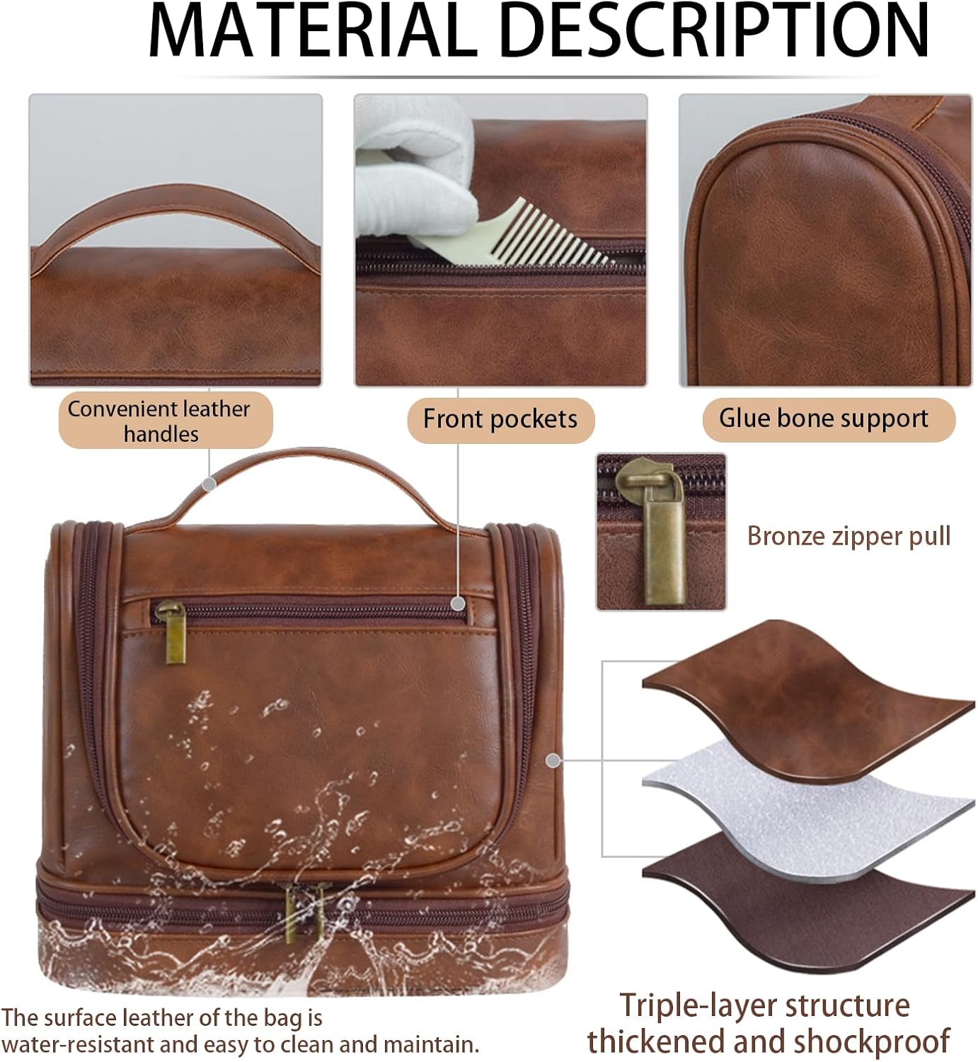 Personalized Toiletry Bag for Men, Custom Toiletry Bag Engraved Name & Text Mens Leather Toiletry Bag for Traveling Father's Day Valentine Birthday Memorial Gift for Dad Lovers (Style 2) - Image 7