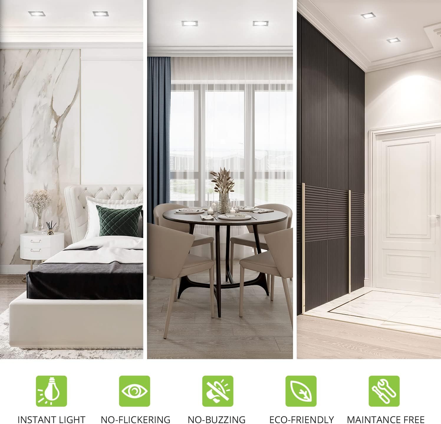 ASD 6 Pack LED Square Recessed Lighting 6 Inch, 5 CCT 2700K-5000K CRI90+, 15W 60W Eqv, Ultra Thin Dimmable Ceiling Lights with J Box, Canless Wafer Downlight, Slim Panel Light, UL Energy Star, Black