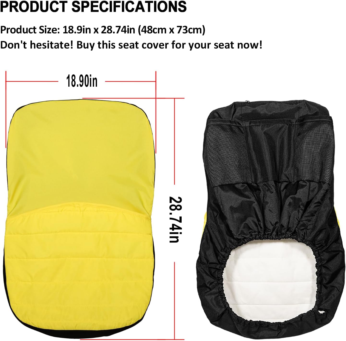 Riding Lawn Mower Cushioned Seat Cover Compatible with John Deere LP92334 for Mower Tractor & Gator Seats up to 18" High, Weatherproof Oxford 300D Fabric with Convenient Pockets