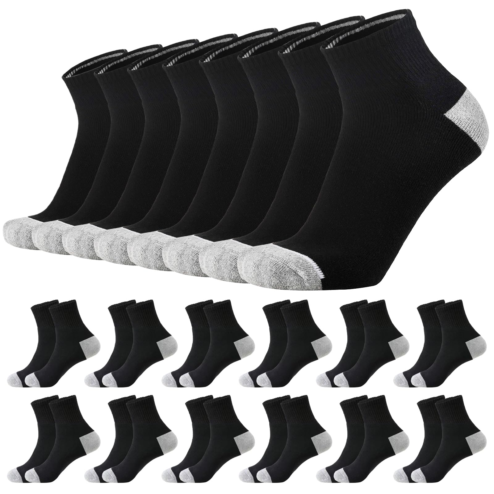 Meunhy Unisex Black 12 Pairs Diabetic Socks, Low Top Shallow Socks, Loose And Durable Seamless Sock For Women And Men Of Swollen Feet And Ankles, Sweat Absorbent And Odor Resistant