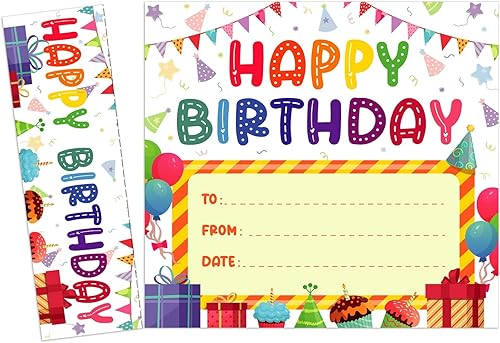 Miniatura 8 de FaCraft Marcapáginas de cumpleaños para estudiantes, 36 piezas de cupcakes de confeti certificados de cumpleaños para niños, marcadores de aula,