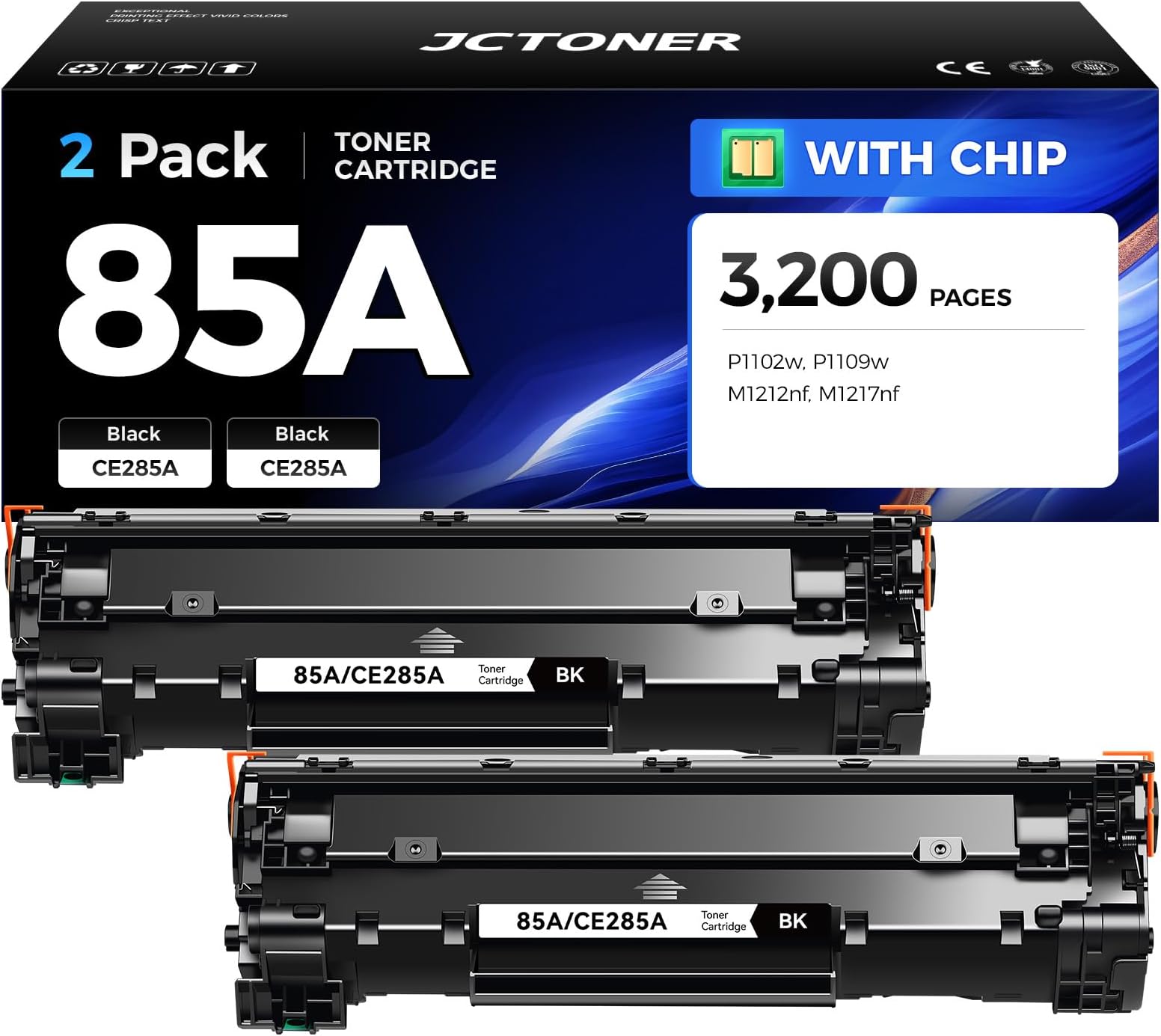 85A ブラックトナーカートリッジ 2個パック チップ付き HP 85A CE285A用 HP LaserJet Pro MFP M1212nf M1217nfw P1102w P1109w プリンター P1102 P1109 M1212 M1217シリーズ インクコピーに対応