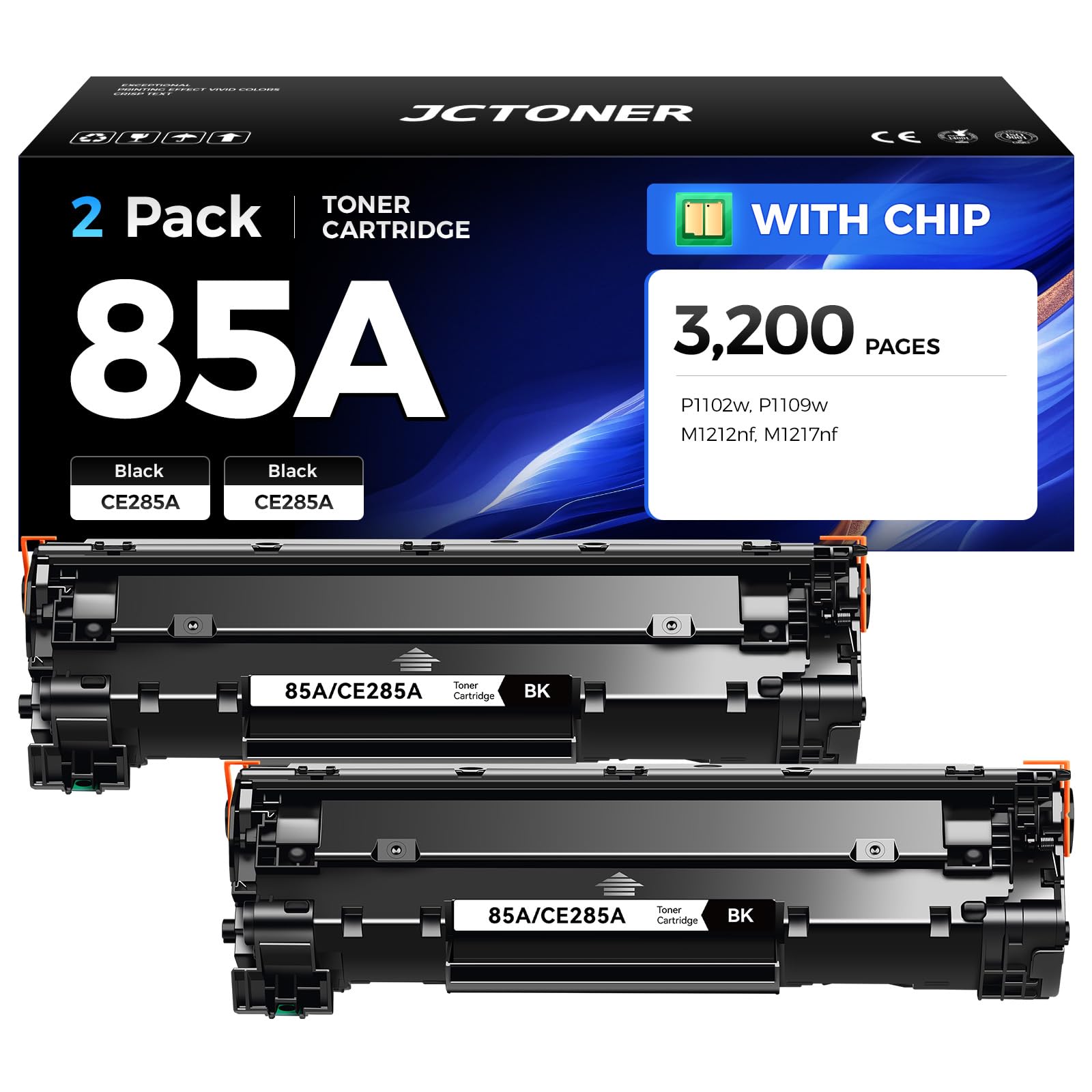 85A ブラックトナーカートリッジ 2個パック チップ付き HP 85A CE285A用 HP LaserJet Pro MFP M1212nf M1217nfw P1102w P1109w プリンター P1102 P1109 M1212 M1217シリーズ インクコピーに対応