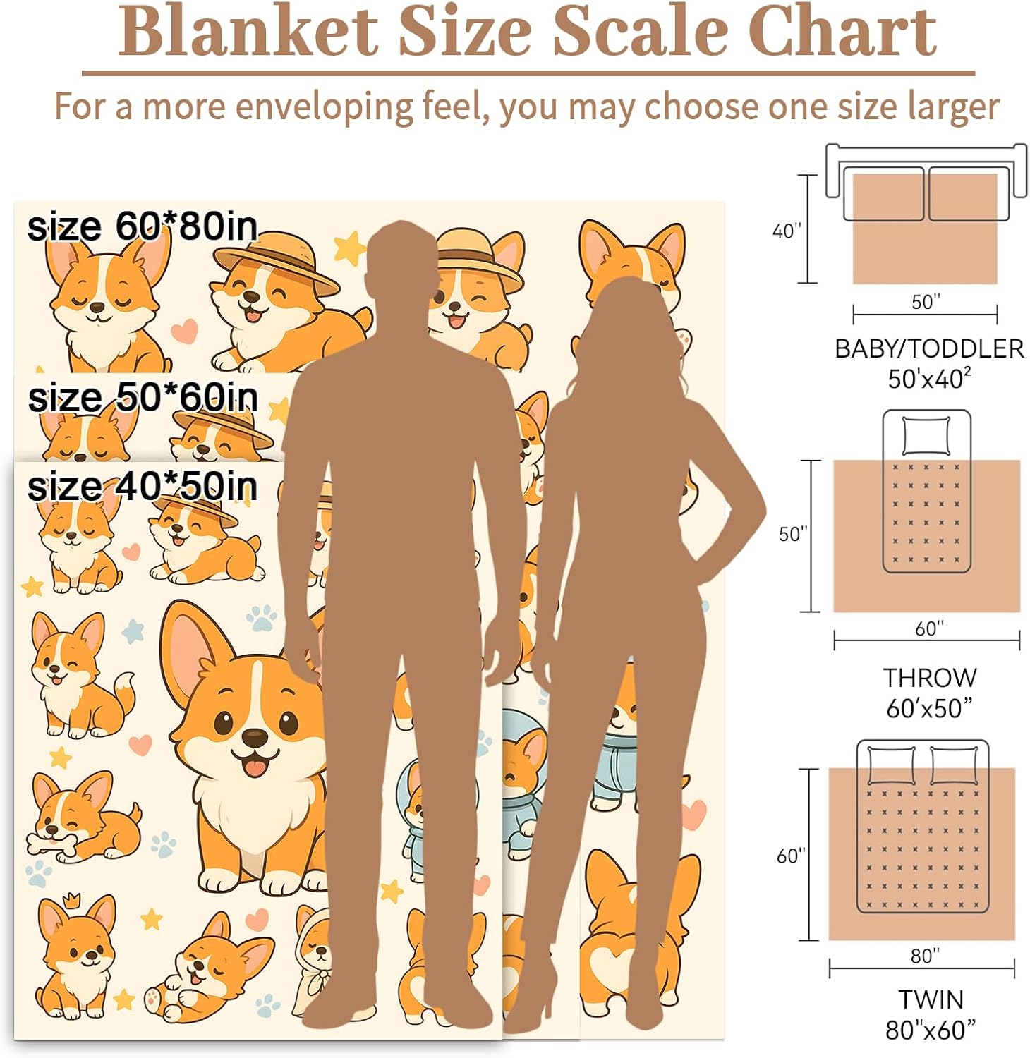 Cute Corgi Blanket, Lightweight Cozy Adorable Multiple Poses Puppy, Paw Prints, Stars and Hearts Throw Blanket Gifts for Women Girl Kids, 50×60 Inch Soft Warm Flannel Throws for Bed Decor Travel Couch - Image 3