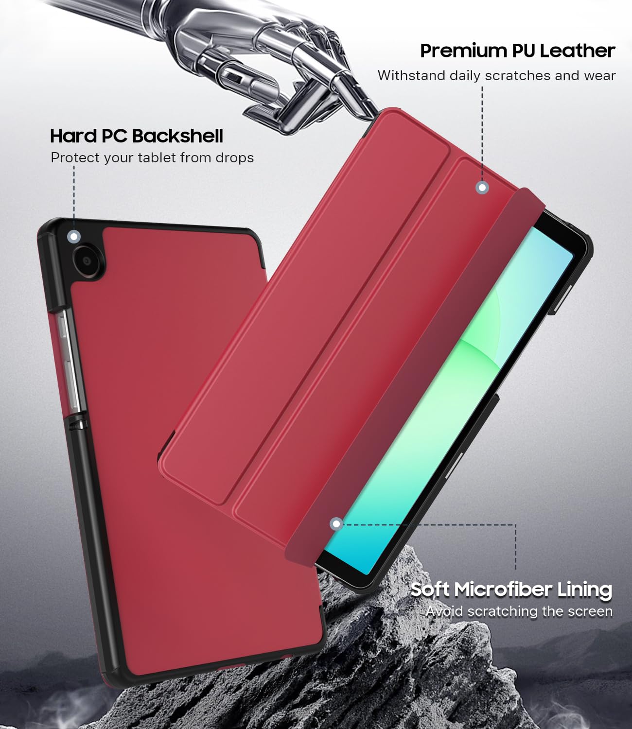 TiMOVO Cover Protettiva Compatibile con Samsung Galaxy Tab A11/A9 8,7 Pollici (2025/2023), Sottile e Leggero, Cover Protettiva a Guscio Posteriore Rigido, Vino Rosso
