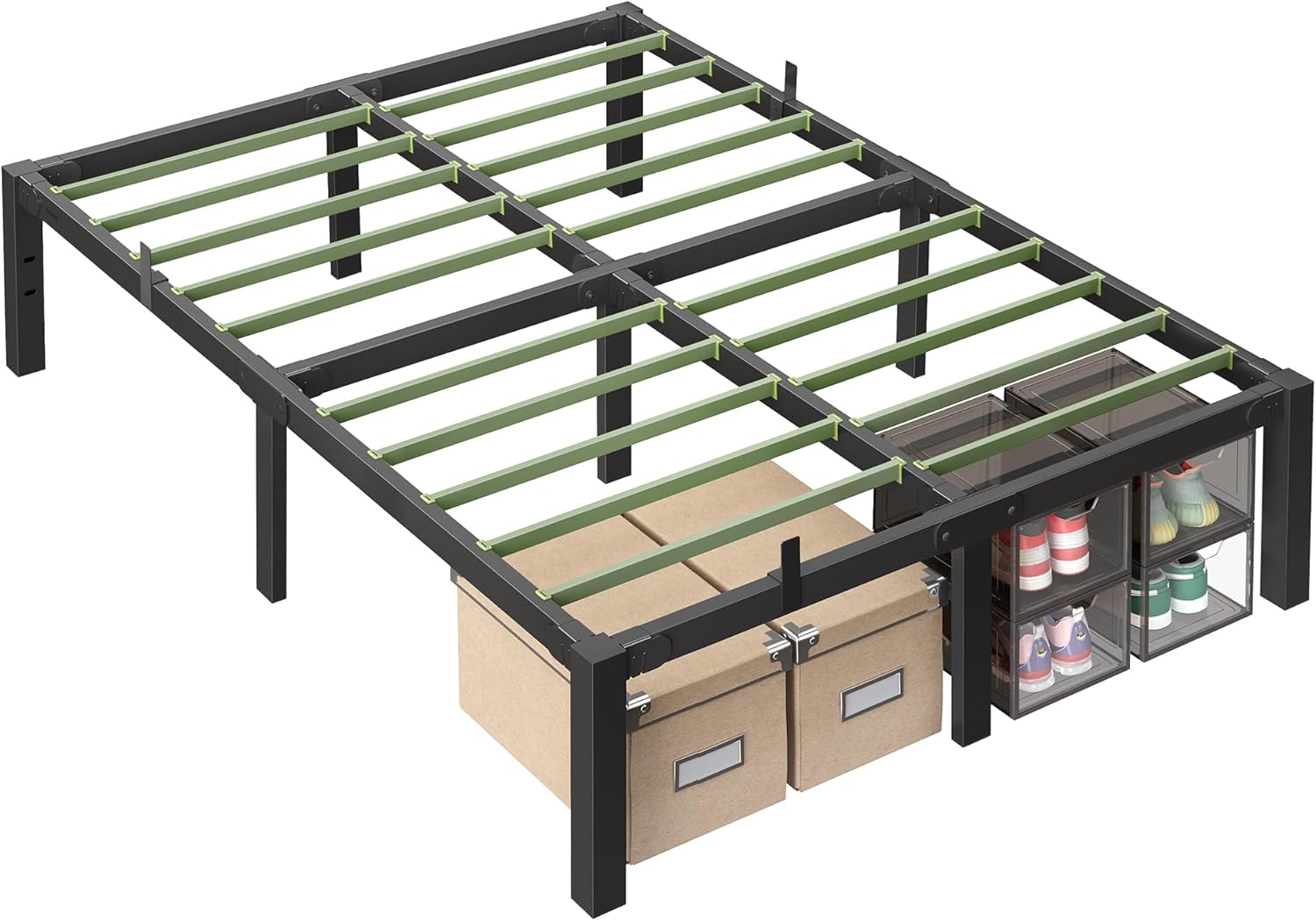 VASAGLE Metal Full Bed Frame, Heavy-Duty Platform Bed Frame Full Size, Quick Assembly, 1500 lb Weight Capacity, Steel Slats, No Box Spring Needed, Ink Black and Forest Green URMB872B01