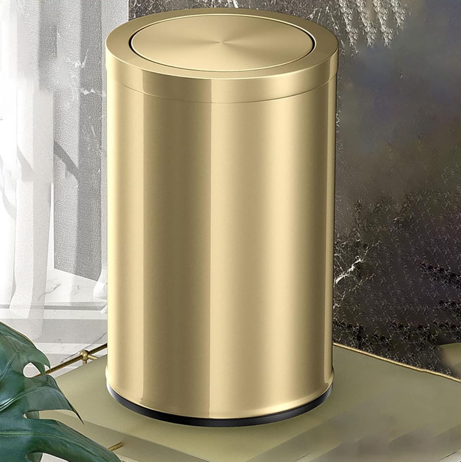 Générique Poubelle Salle de Bain avec Couvercle Basculant, Petite Poubelle Salle de Bain 9L, Acier Inoxydable Doré Surface Brillante, Mini Poubelle Salle de Bain pour WC, Cuisine, Bureau