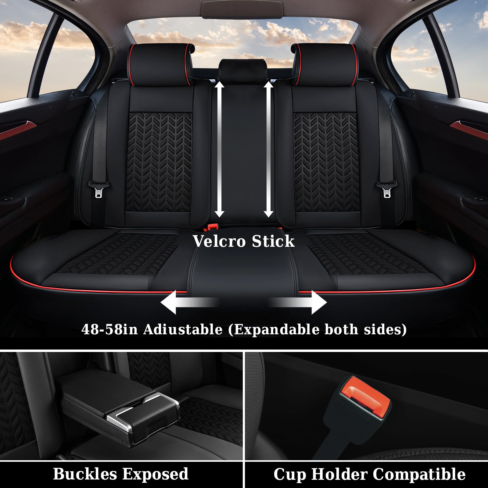 Coverado Housse de siège Voiture Cuir, Respirant Protection Siege Voiture Universelle pour 5 Places avec Soutien Lombaire, Ensembles de Housses de siège imperméable pour berline SUV Pick-up