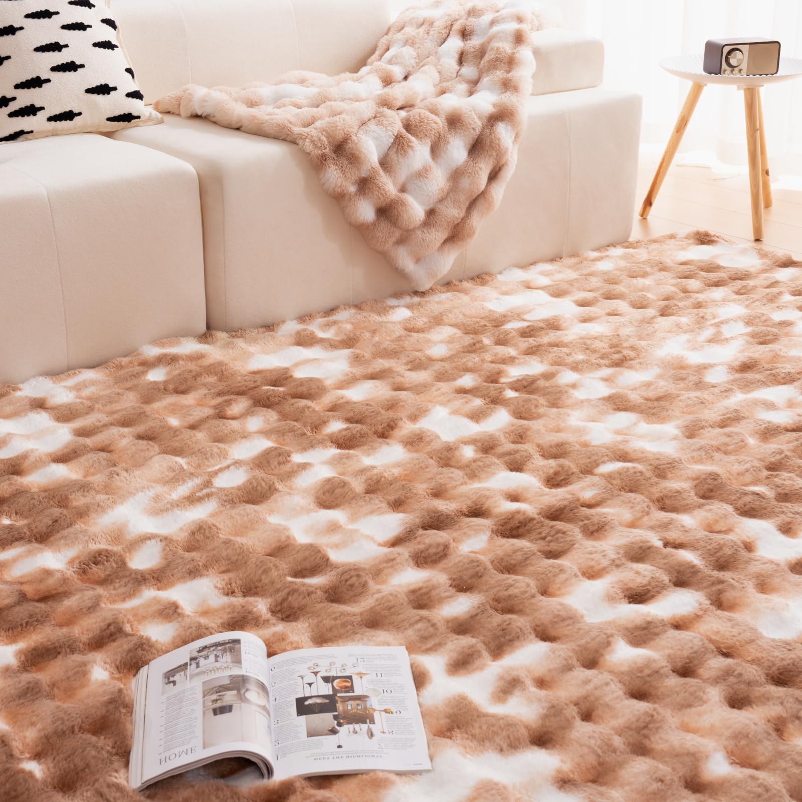 Vamcheer Alfombras Salón Super Suaves - Alfombras de Habitacion Tie-Dye Bubble, Lavables y Antideslizante Alfombra Dormitorio, Alfombra Grande para Interiores, Beige 200x290