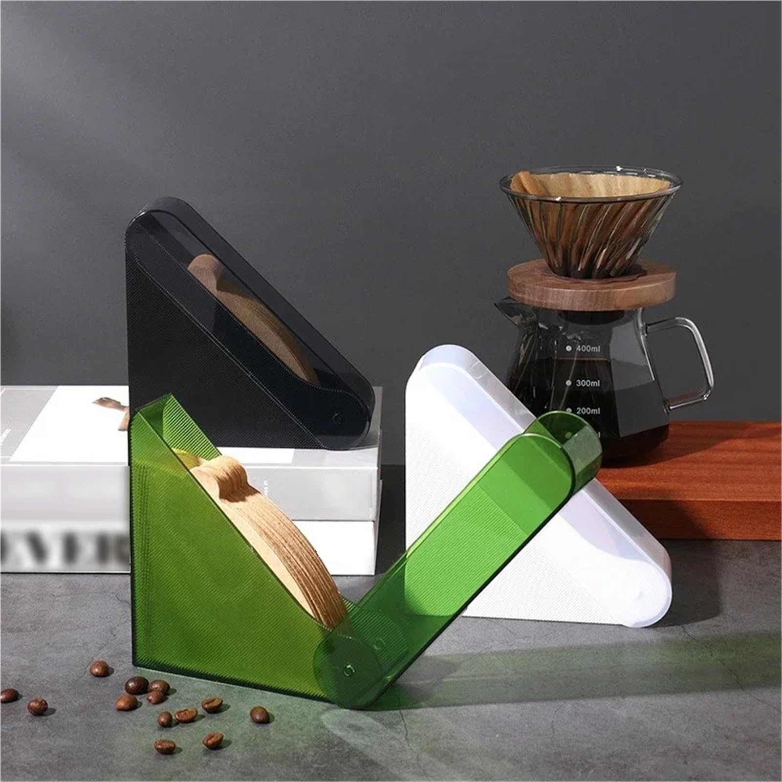 2 stücke Kaffeefilterpapierhalter Box Handtropfkaffeefilterpapier-Aufbewahrungsregal ABS-Abdeckung Filterpapier-Aufbewahrungsbox Kaffeewerkzeuge Für Kaffeebar(Green)