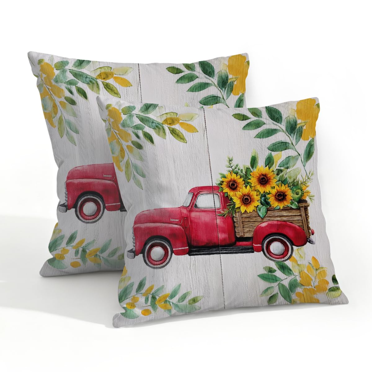 Outdoor Pillow Covers Waterproof Pillowcases 20x20in Set of 2 Vintage Farm Sunflower Truck Decorative Throw Cushion Case for Couch Sofa Garden Patio Furniture