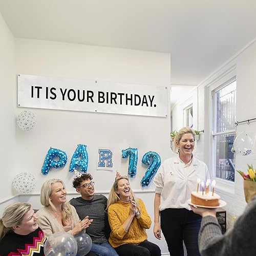 Miniatura 5 de Cartel de mercancía de la oficina con texto en inglés "It's Your Birthday", cartel de vinilo de 6 x 1 pie con ojales metálicos para colgar en la