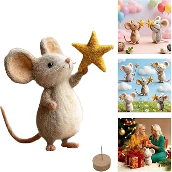 2026 Charming Handmade Felt Mouse with Star, Needle Felted Mouse Figurine, Desktop Home Valentines Day Various Festivals Decor, Handmade Felt Ornament Gift for Her/Him A
