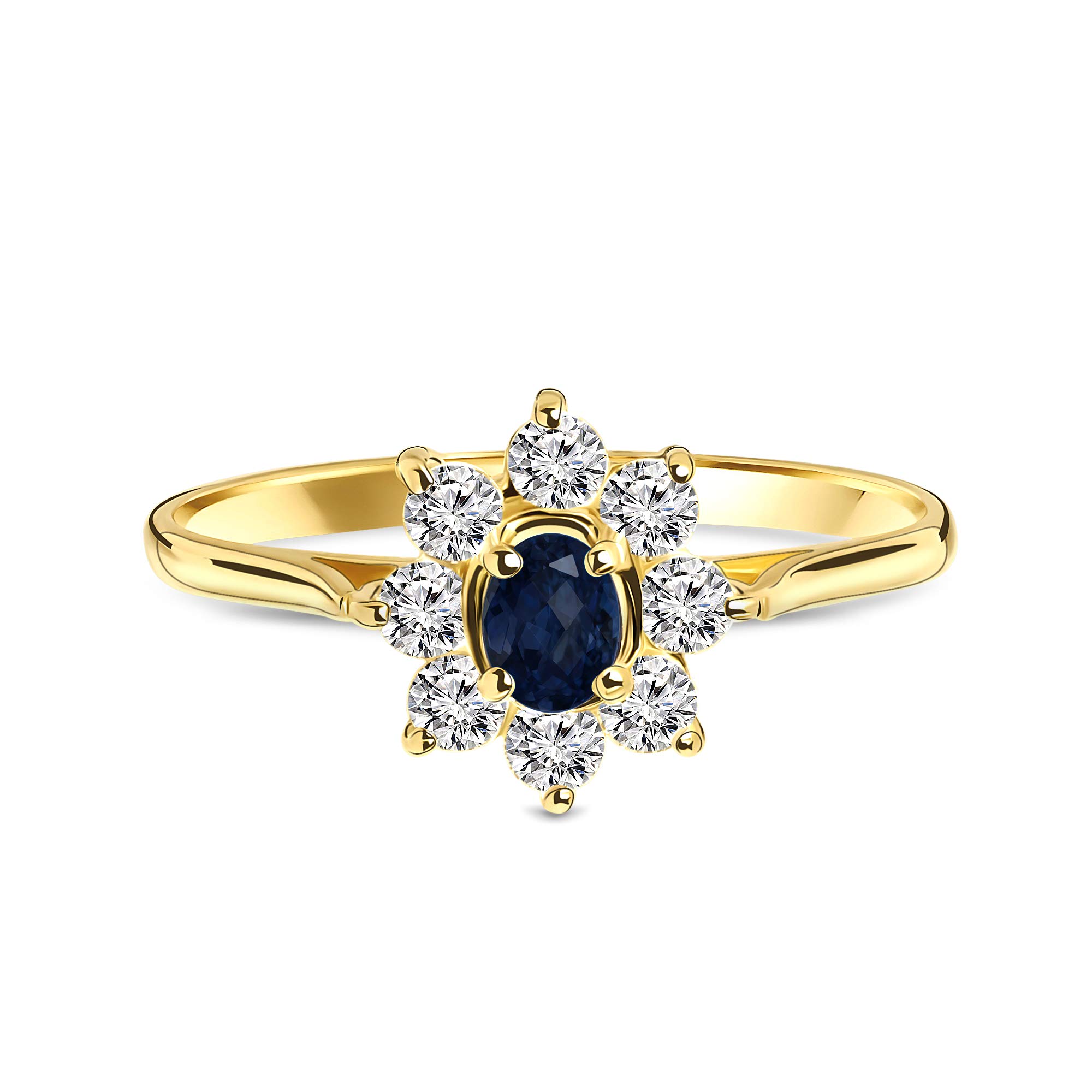 MIORE - Anillo de Compromiso para Mujer, Oro Amarillo 585 de 14 Quilates con Piedras Preciosas de Zafiro Azul y circonitas Redondas
