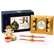 LoveNspire Raksha Bandhan Gift Hamper for Brother &amp; Bhabhi &ndash; Includes 2 Designer Rakhi Bracelets, Ganesha Idol, Roli Chawal &amp; Gift Box, Symbolizing Good Luck &amp; Protection Chocolates Hamper