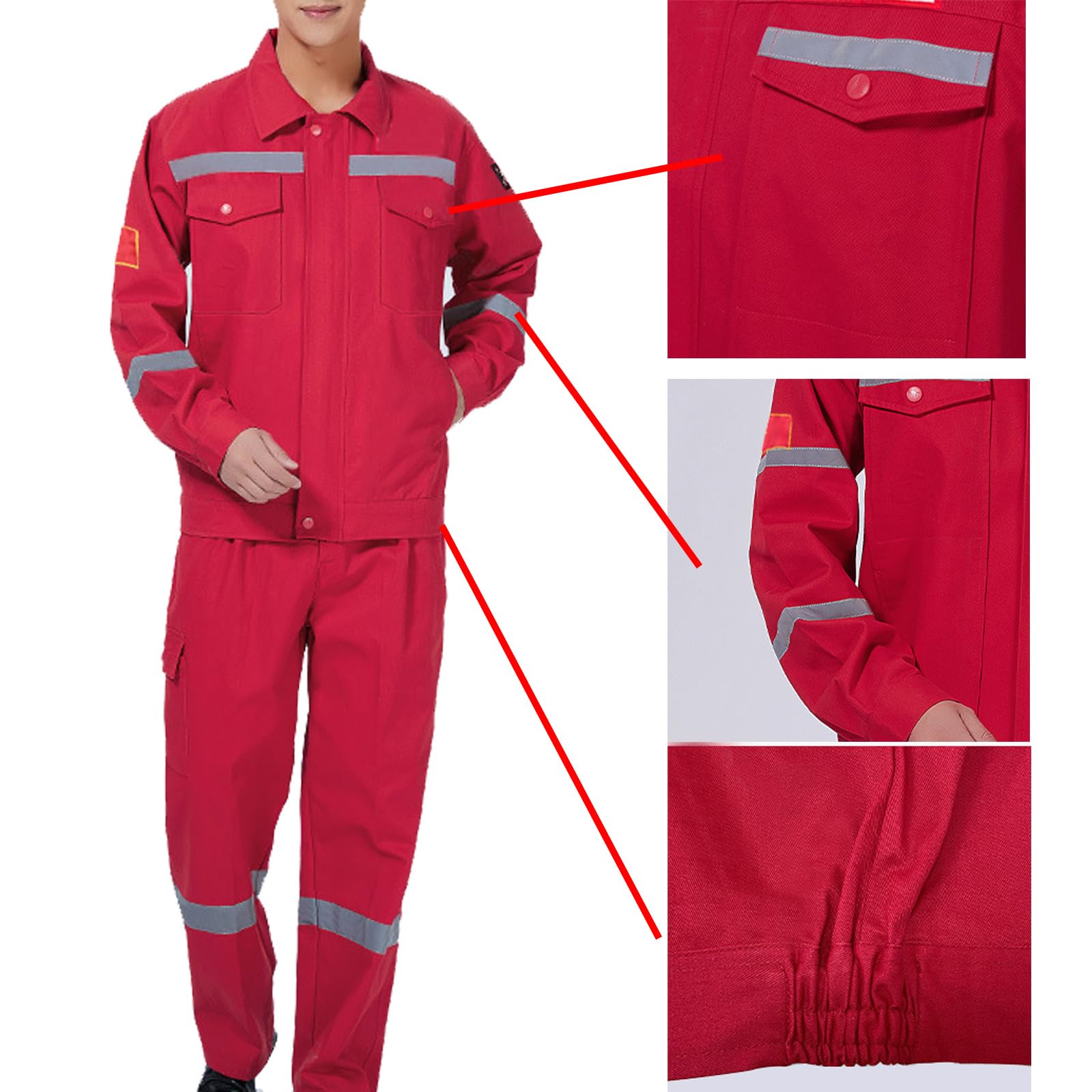 Combinaisons Pour Hommes, Salopette De Travail En Coton À Manches Longues Pour Femmes, Combinaison De Travail Avec Bande Réfléchissante, Veste Et Pantalon