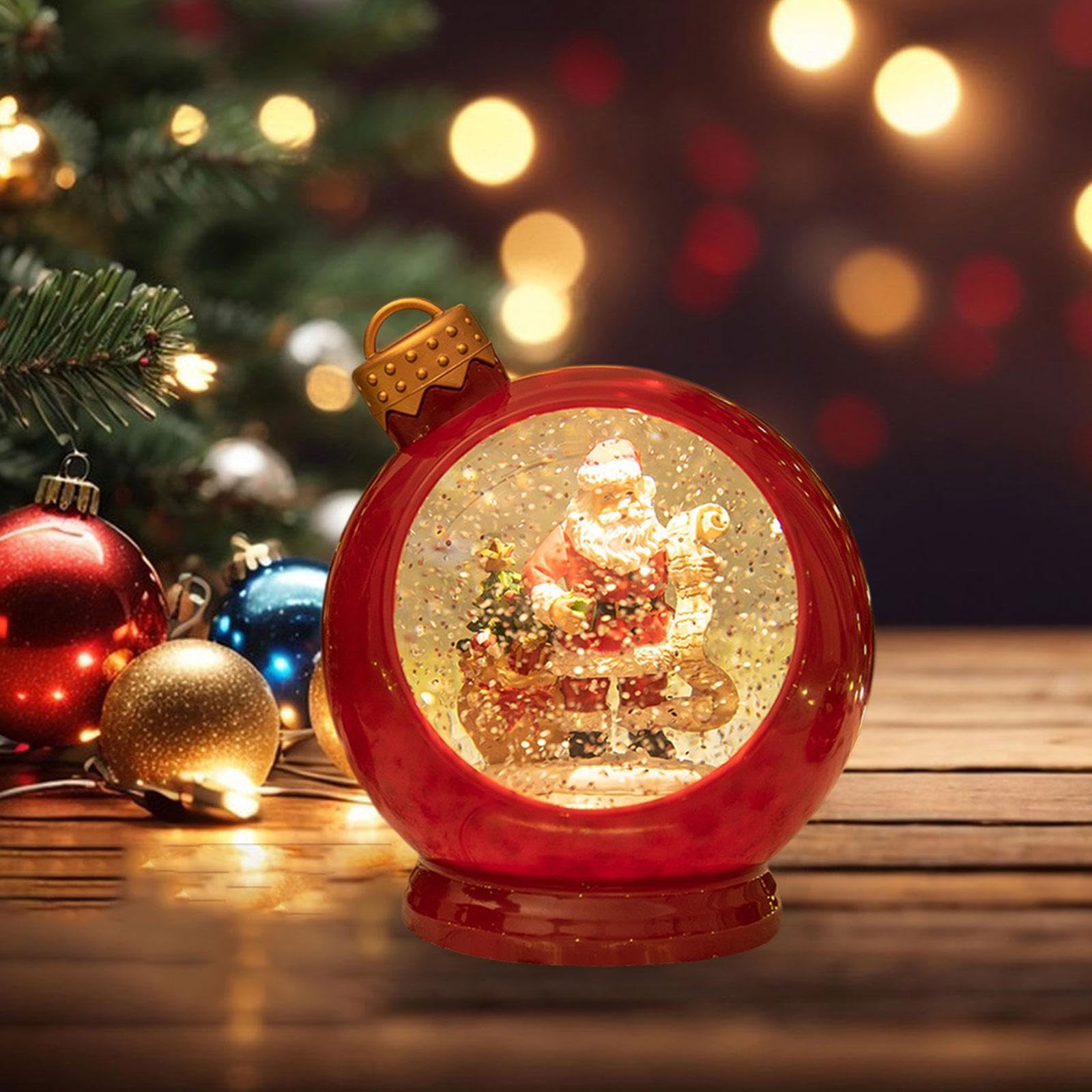 Esfera de Nieve Navideña Decorativa Bola de Navidad Musical Linterna Decorativa Navideña Lámpara de Escritorio Material PVC Adecuada para Regalo, Rojo