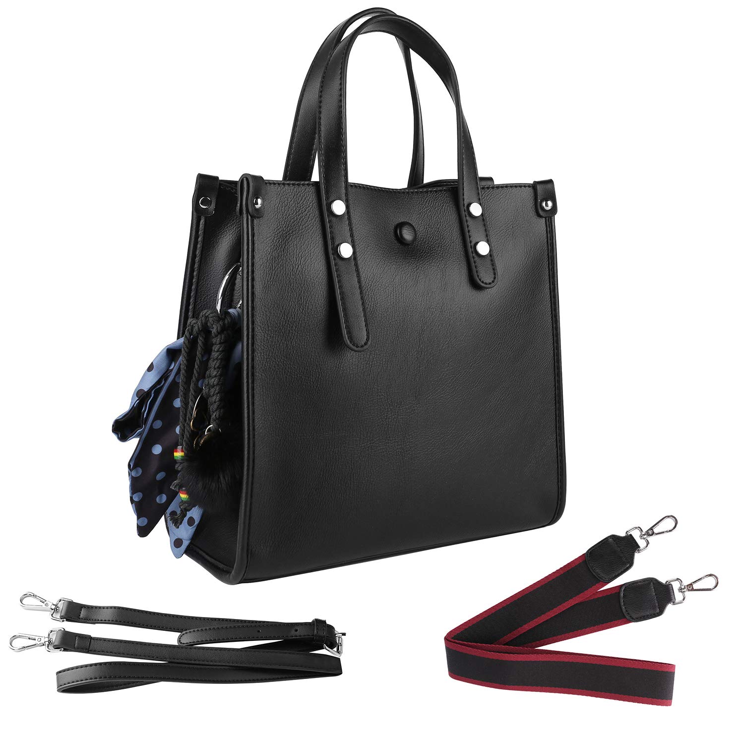 ECCRIS Women Leather Handbags Shoulder Tote Bag Top Handle Bags Satchel Ladies Purses Crossbody Bag, Black, Medium