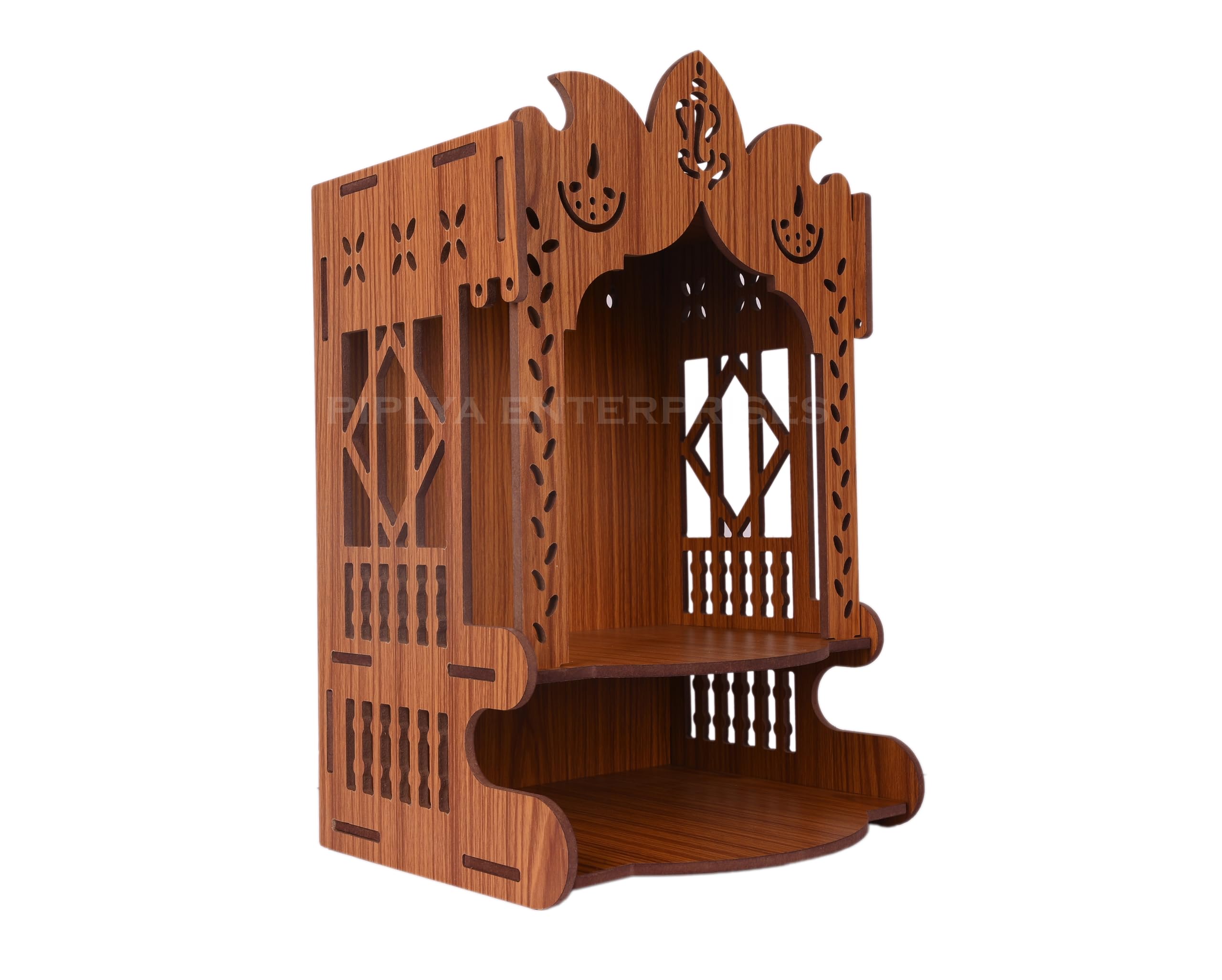 AR WALL Art Wall Mounted Polished Pooja Mandir in Light Finish | Compact Wooden Temple Style_68 for Home & Office (L-10.5 x W-8.25 x H-14.25 Inch) 2