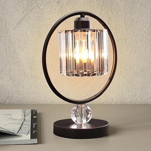 Lámpara de mesa de cristal para mesita de noche, moderna y pequeña, lámpara de mesita de noche de metal para sala de estar, oficina en casa, E26,