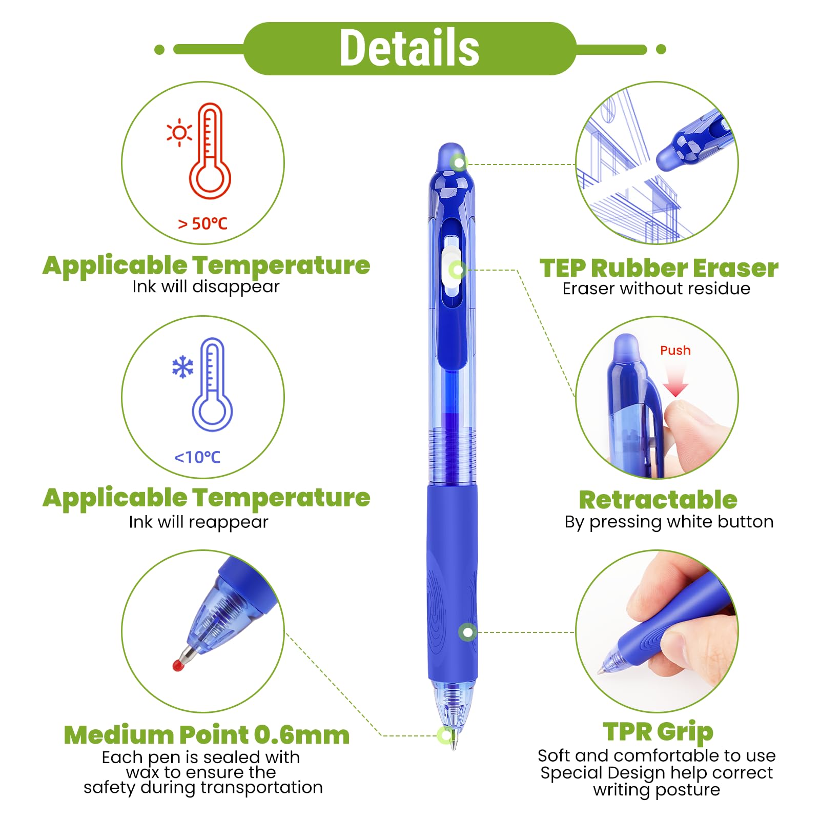 14 Colors Retractable Erasable Gel Pens Fine Point Assorted Color Inks for Drawing Writing Office - Gift Set — view 6