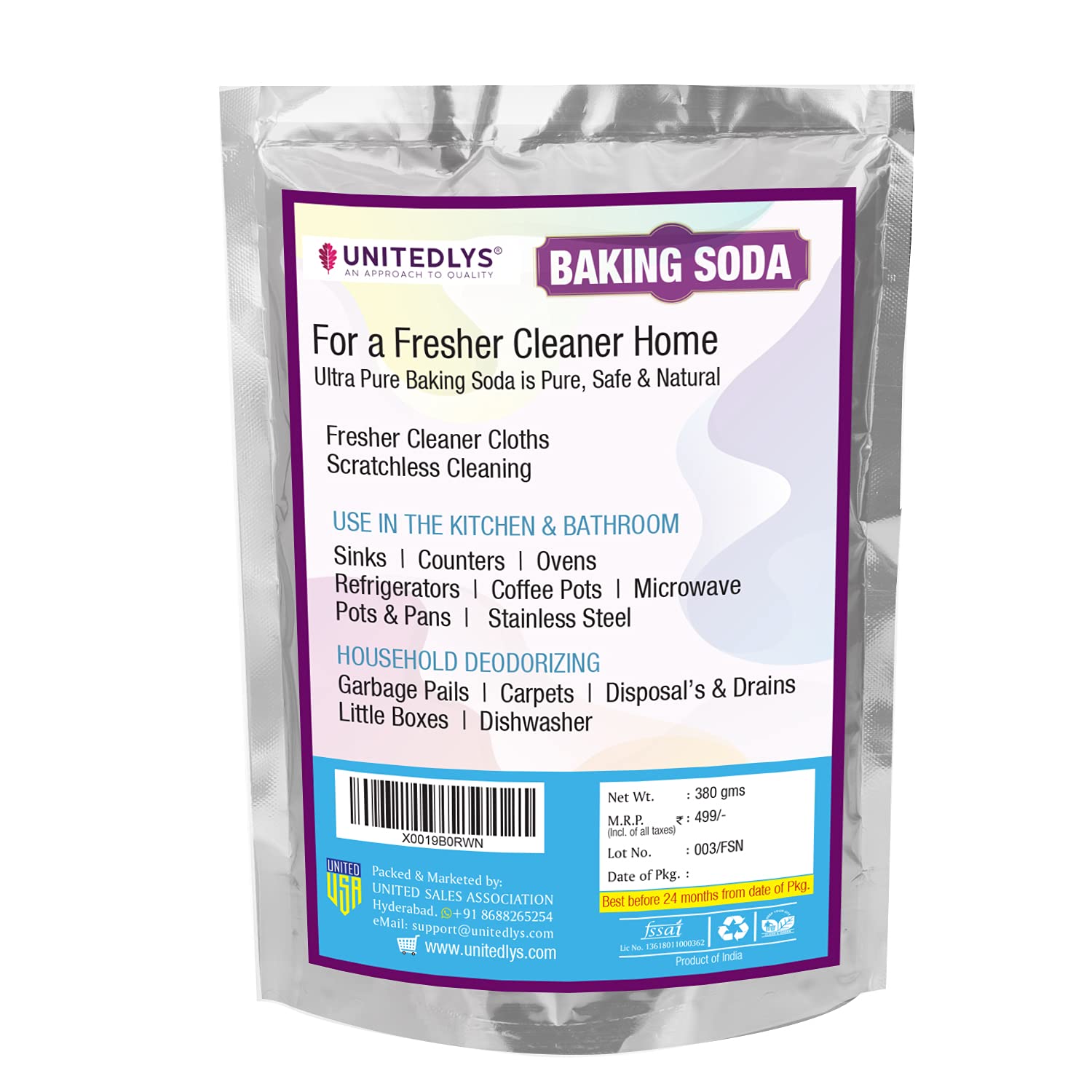 Unitedlys® Baking Soda Powder 380 Grams | Baking Powder for Cleaning, Deodorizing, Banishing Pimples, Preventing Blackheads & More | Pantry & Beauty Essentials - Image 2 thumbnail
