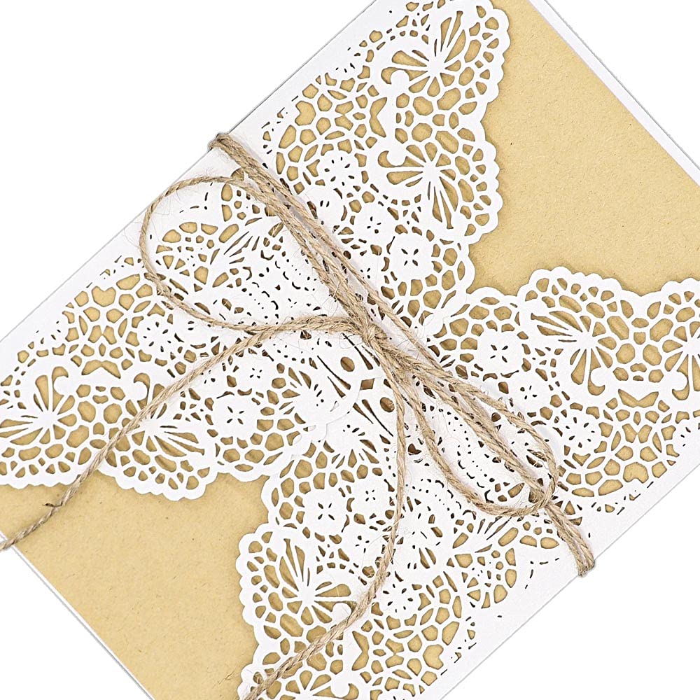 carti di Inviti per nozze 10 pezzi,biglietti per inviti per feste Biglietti d'auguri con pizzo tagliato a laser retrò Carta kraft Pagina interna per fidanzamento Matrimonio Compleanno Natale