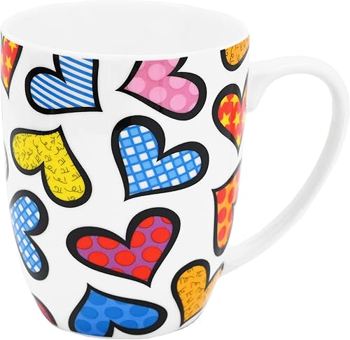 Miniatura 1 de Britto Romero Bone - Taza de café de porcelana, 16.8 onzas, corazones, diseño de ilustraciones