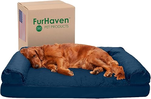 Furhaven - Cama ortopédica para perros, estilo sofá, acolchada, con funda extraíble y lavable, color azul marino, tamaño jumbo (XL)