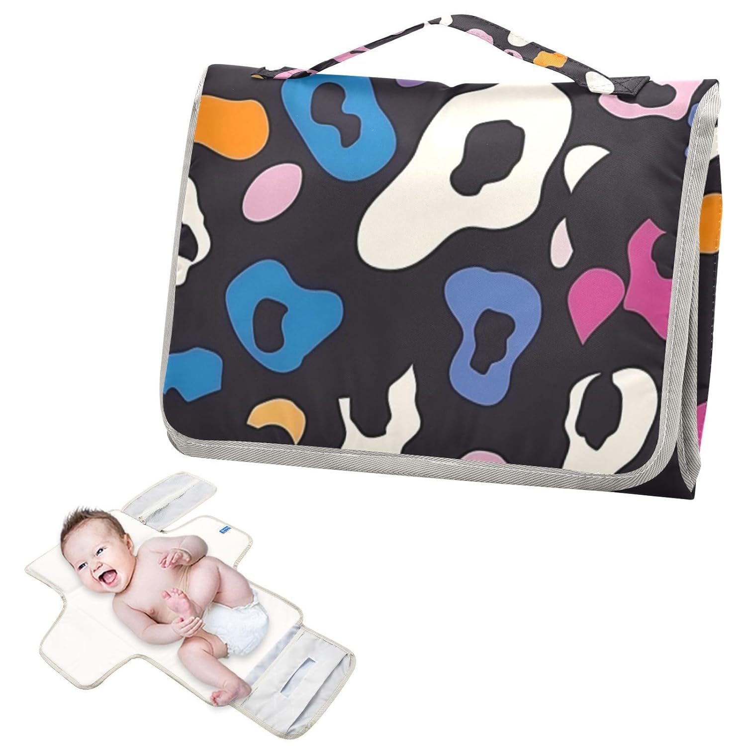 Cheetah Colorful Reusable Baby Changing mat with Tissue Pocket Diaper Changing pad Portable Lightweight & Foldable Changing Station cambiador de pa?ales para Bebes