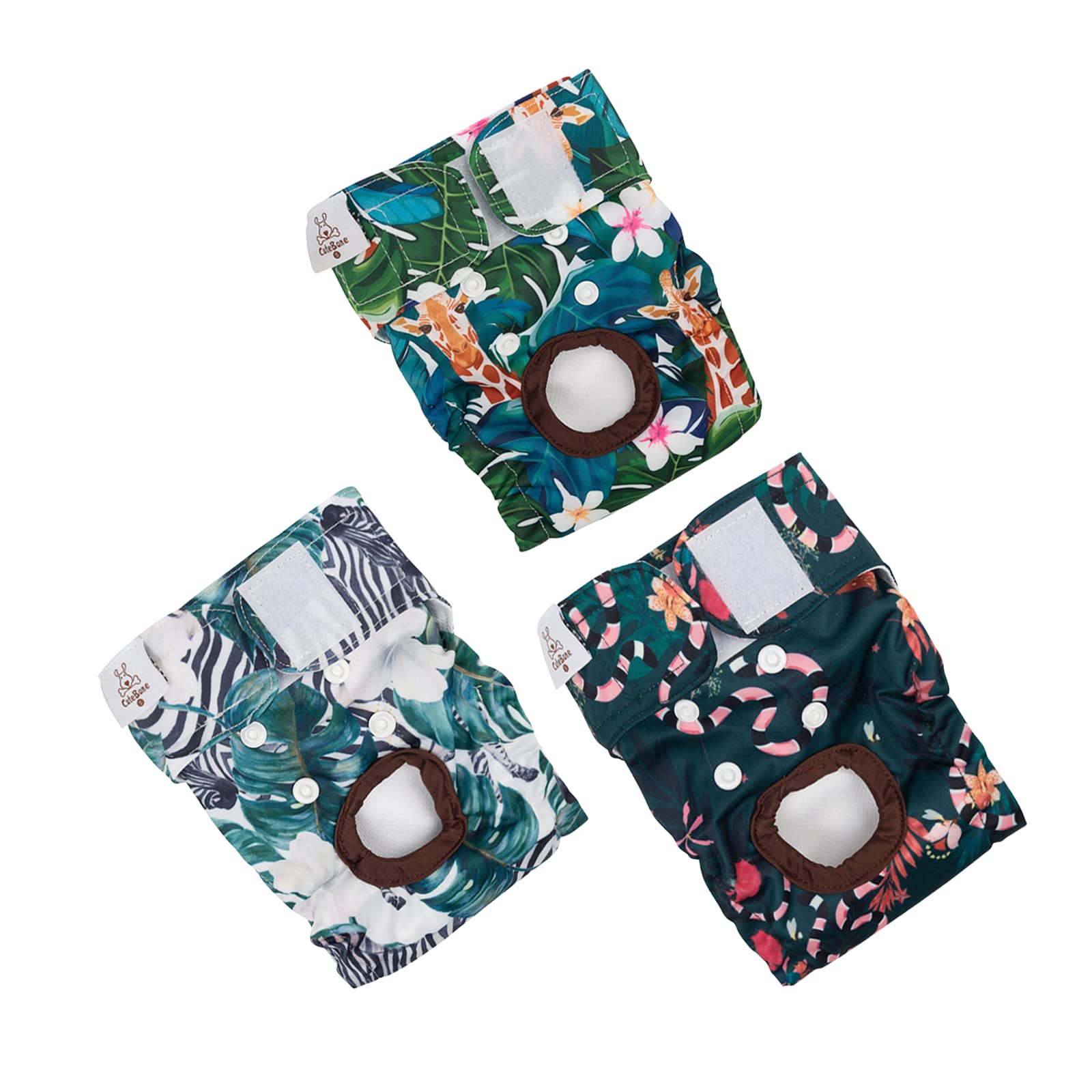 CuteBone Dog Diapers Female Washable Small Medium Large 3 Pack Reusable Doggie Diapers Puppy Period Pants for Doggy Heat Cycle Peeing D39L