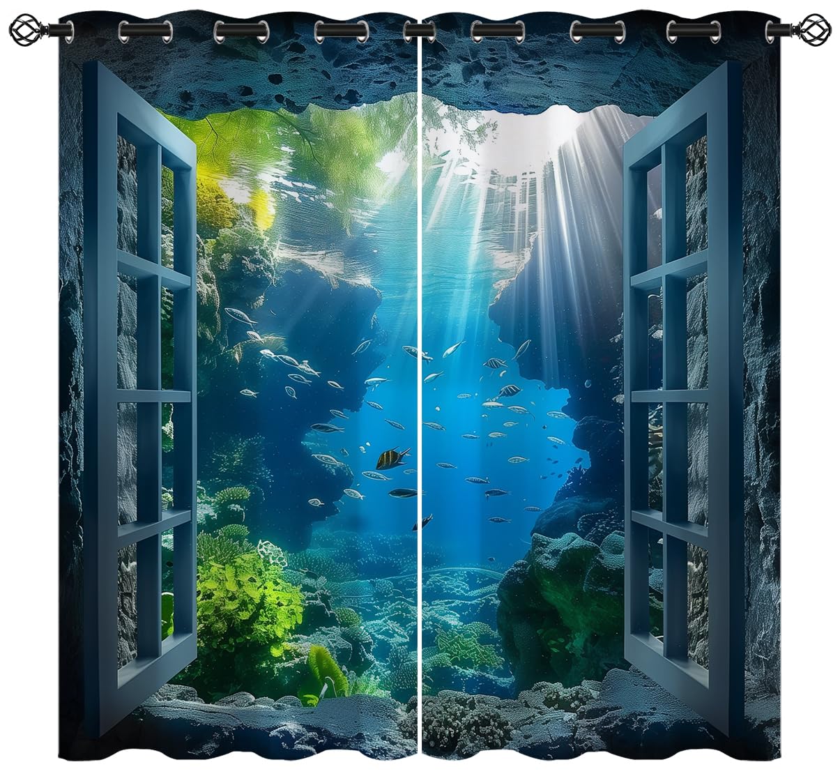 Naiice Ocean Fishs Blackout Curtains for Girls Boys Home Decor, Underwater Tropical Fish Undersea Coral Grommet Thermal Insulated Drapes Darkening Window Curtain for Bedroom Living Room, 42 x 63 Inch