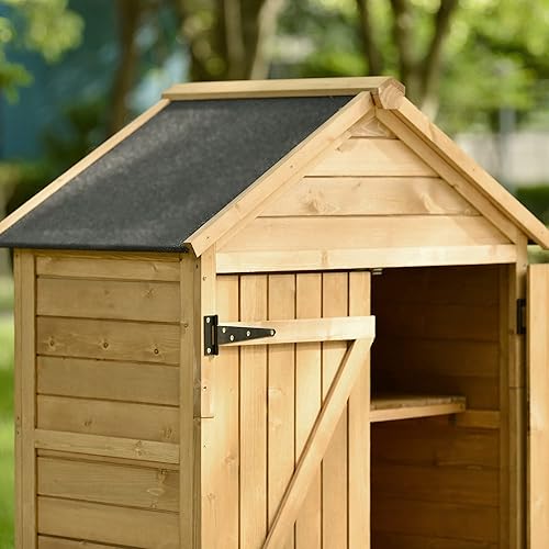 Miniatura 5 de Cobertizo de almacenamiento para exteriores de 5.8 x 3 pies, cobertizo de jardín de madera con puertas con cerradura, armario de herramientas con
