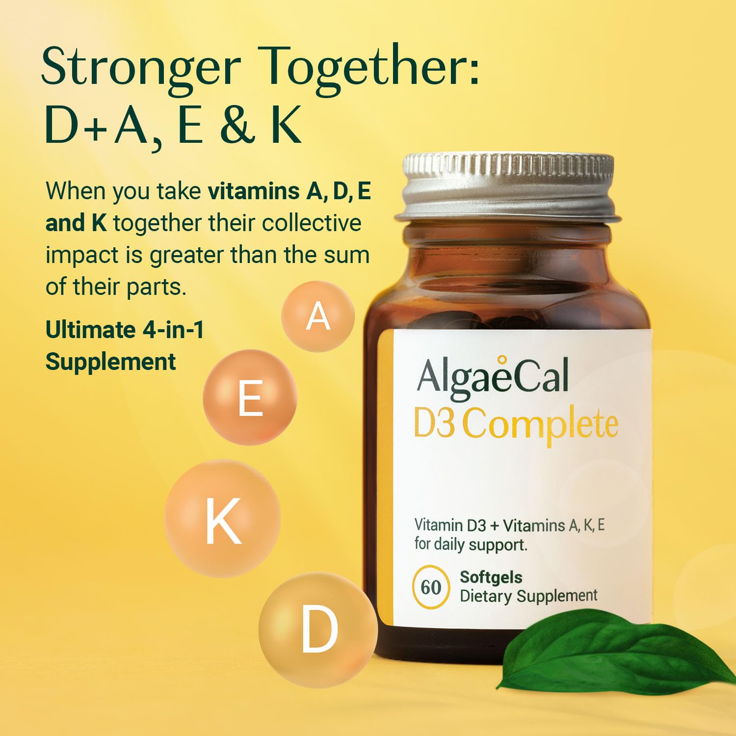 AlgaeCal D3 Complete, Vitamins D3, K2, A & E for Bones, 60 Softgels, 1 Pack — Amazon image 8