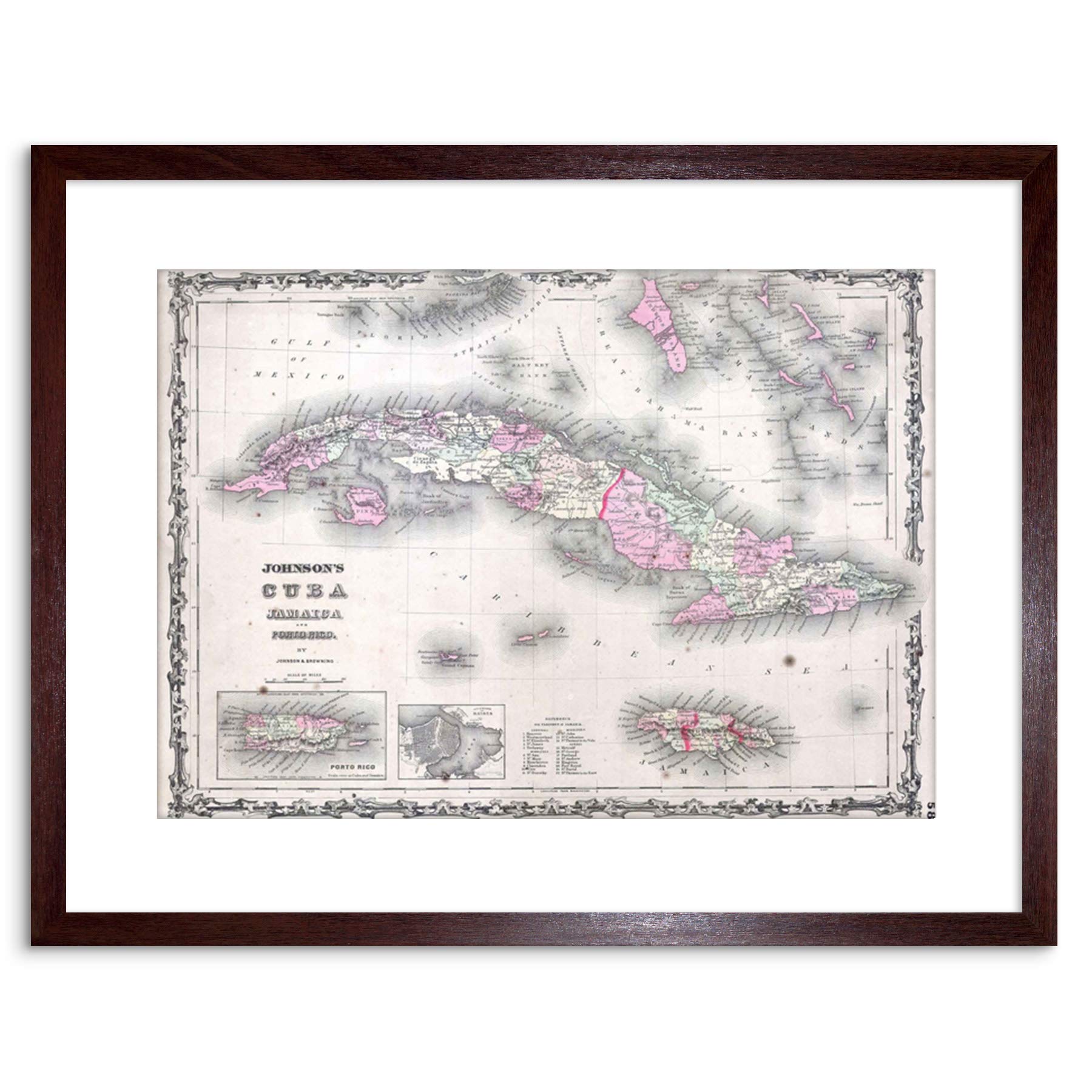 Wee Blue Coo Map Antique Johnson Cuba Jamaica Framed Wall Art Print