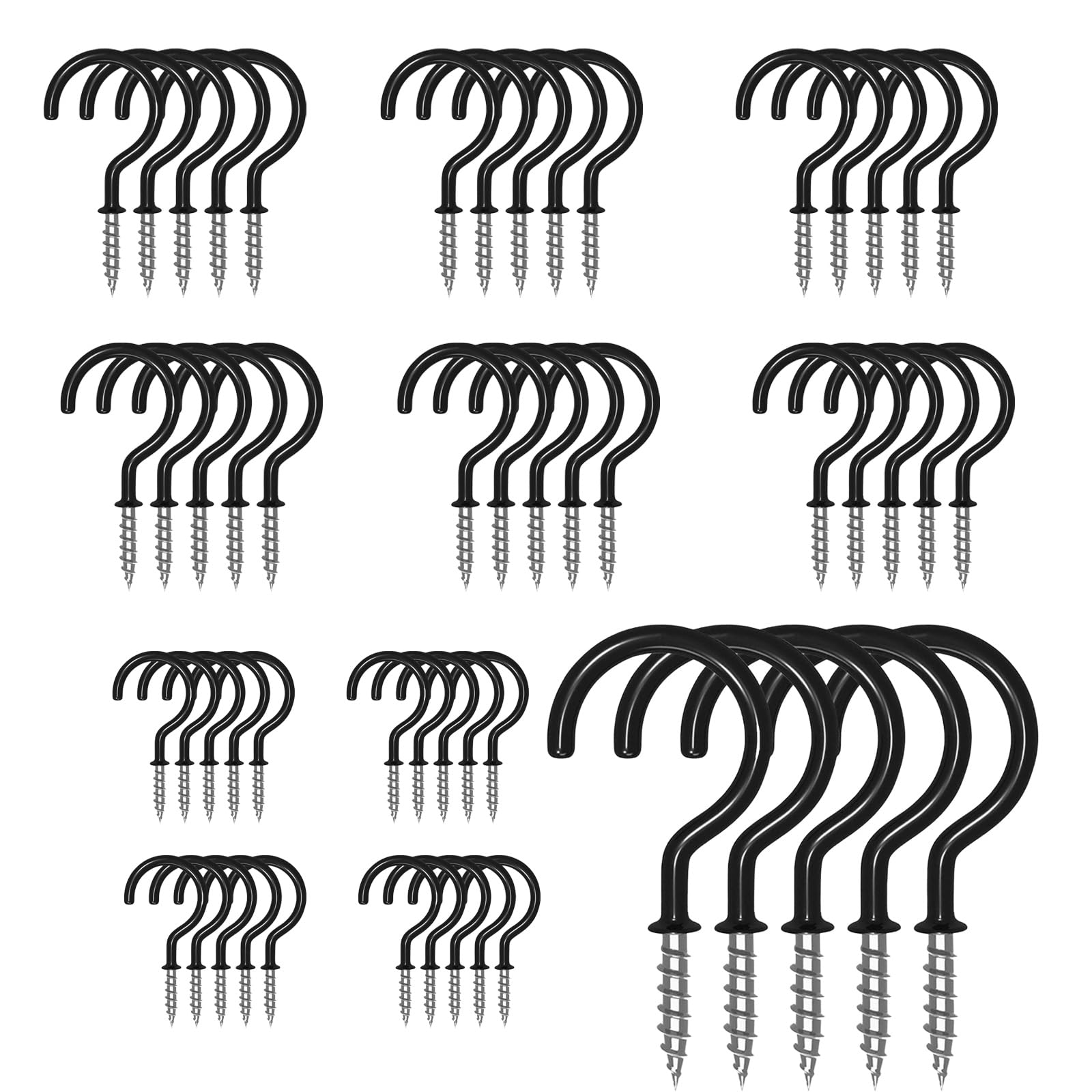 36PCS Metal Ceiling Hooks - 1-1/4 Inch Black Coated Screw-in Hooks for Hanging Plants Cups, Lights, Kitchen