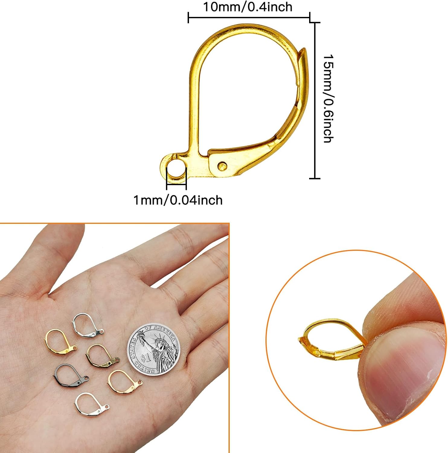 180pcs Hypoallergenic French Earring Hooks Lever Back Earrings French Hook Ear Wire Leverback Earwires Earring Supplies Findings for DIY Jewelry Making(6 Colors) - Image 3