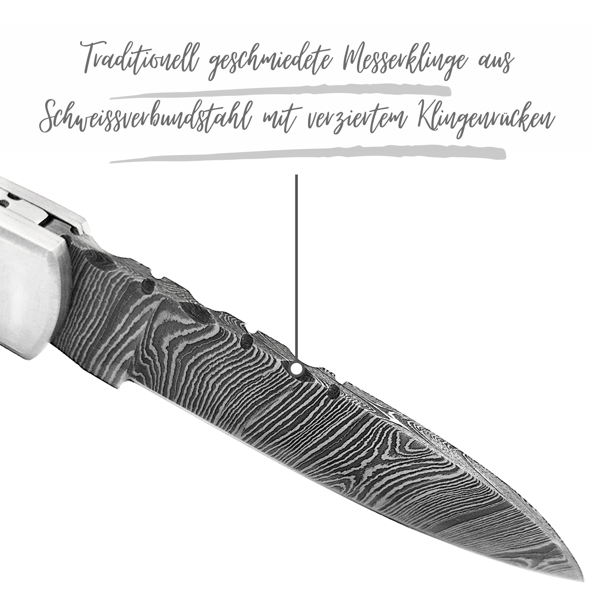 Auerbach Damastmesser Pakkaholz - Taschenmesser Klappmesser Zweihandmesser traditionelle Handarbeit Damaststahl handgeschmiedet | Geschenke für Männer