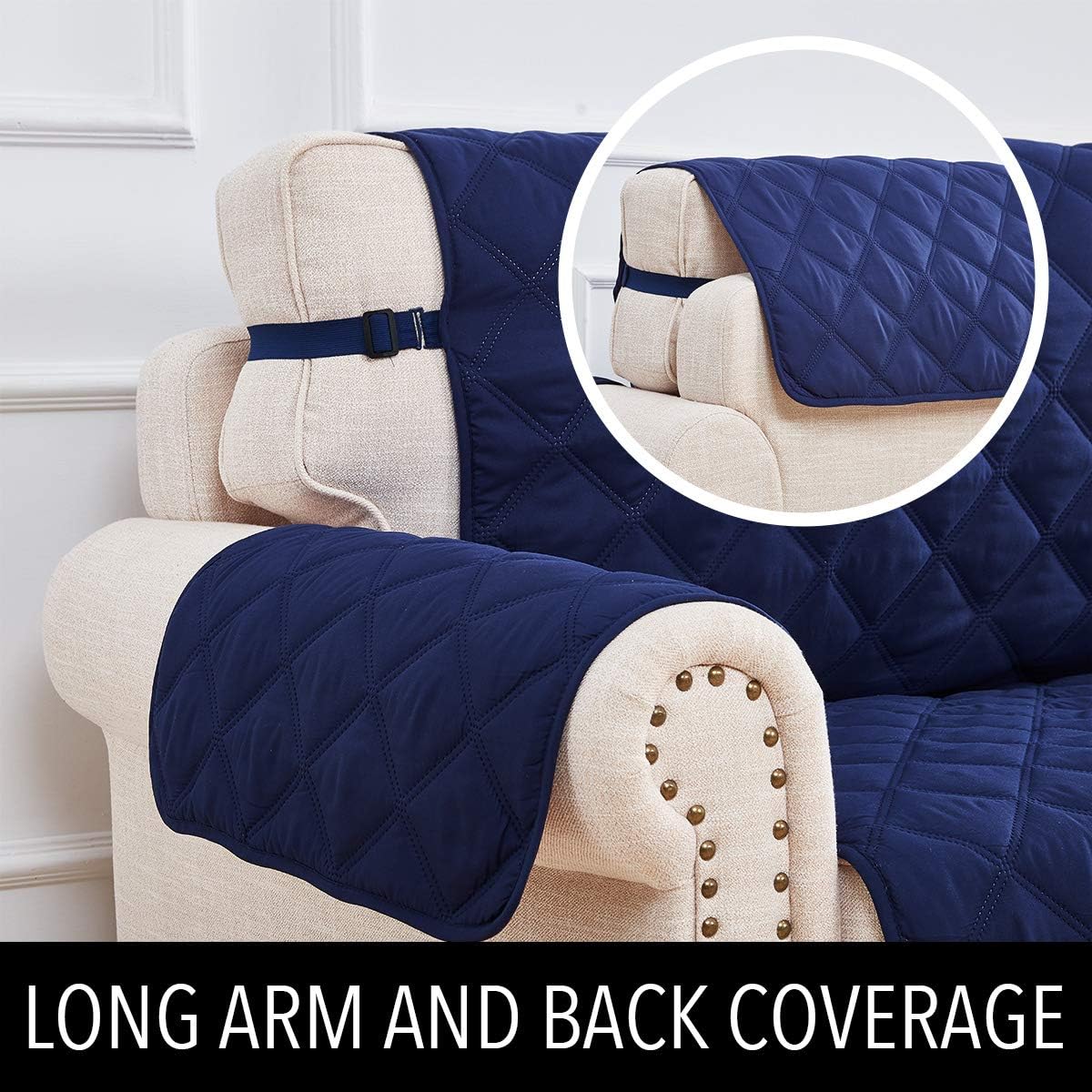 RHF Diamond Cover for Extra-Wide Couch, Sofa Cover, Oversize Sofa Slipcover,Extra-Wide Couch Cover for Dogs, Couch Slipcover, Double Diamond,Machine Washable(Sofa-Extra Wide:Navy/Latte)
