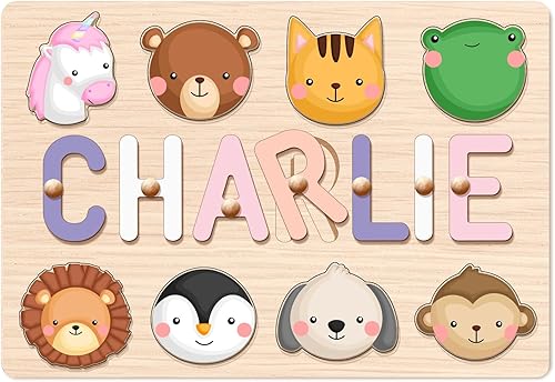 Rompecabezas de nombres personalizado para niños, relleno de cesta de Pascua, rompecabezas de madera con nombre para niños de 1 a 3 a 1 año, regalo