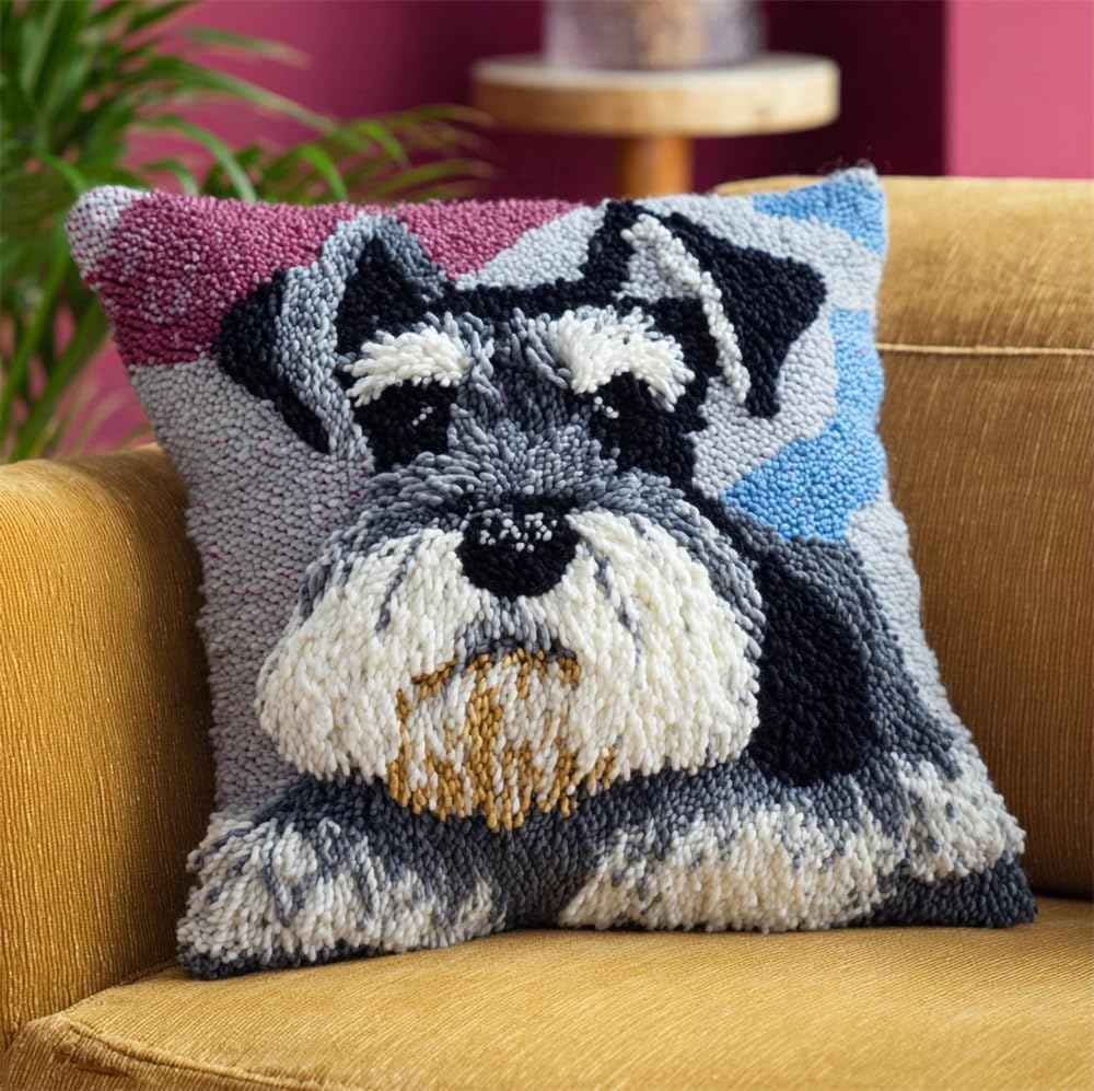FWRTYCB Latch Hook Kits for Adults Beginners Schnauzers Pillow Sofa Cushio