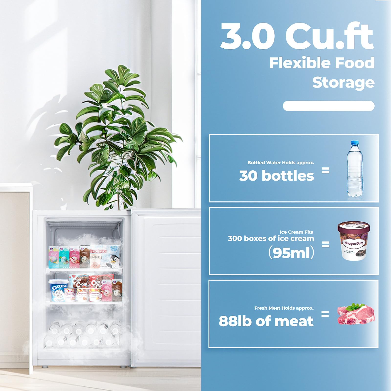 Electactic 3.0 Cu.Ft Upright Freezer, Small Mini Freezer With Adjustable Thermostat, Removable Shelves, Reversible Single Door, For Bedroom/Home/Dorms/Apartment (White) on Fridge.com - View 6