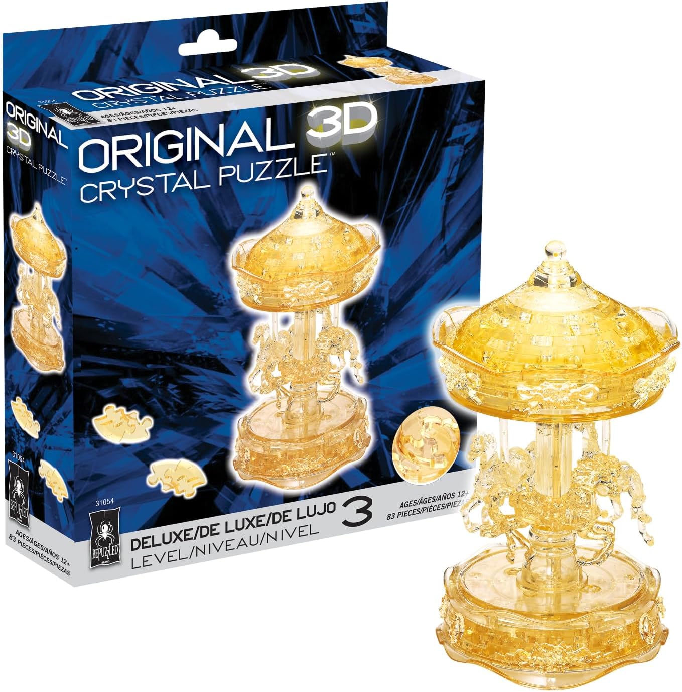 BePuzzled, Carousel Deluxe Original 3D Crystal Puzzle, Perfect for Puzzlers Ages 12 and Up, Challenging to Complete and Beautiful to Display, Collect Them All