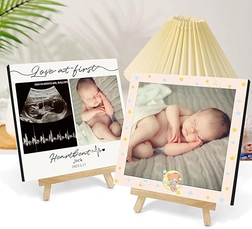 Miniatura 7 de Marcos de fotos personalizados con caballete, regalos de fotos personalizados para bebés, niños y familia, marco de forma cuadrada en la mesa (6 x 6