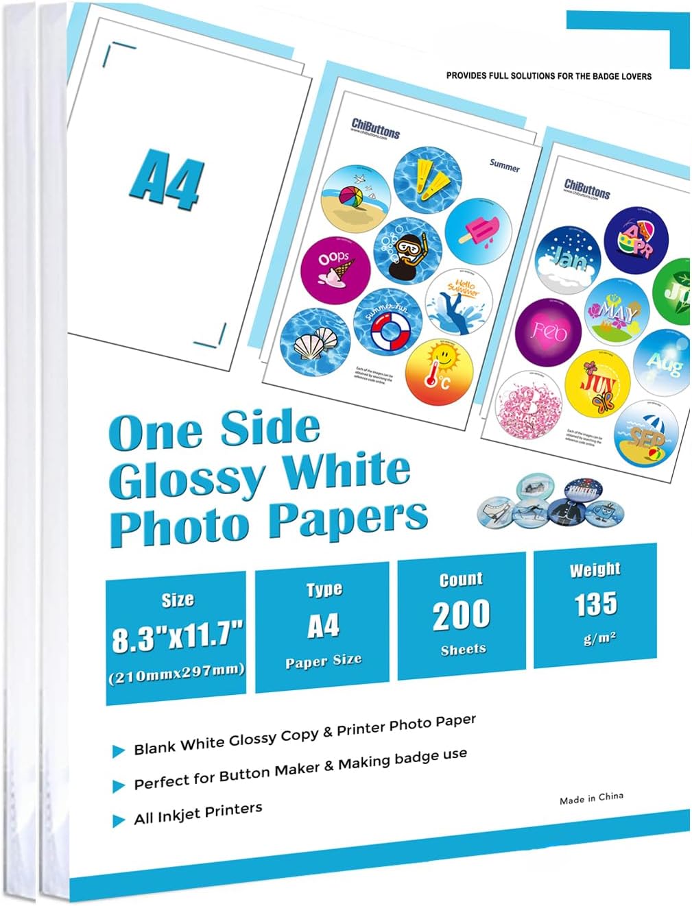 ChiButtons One Side Glossy Photo Paper A4 (135g) (Specially for button maker use)