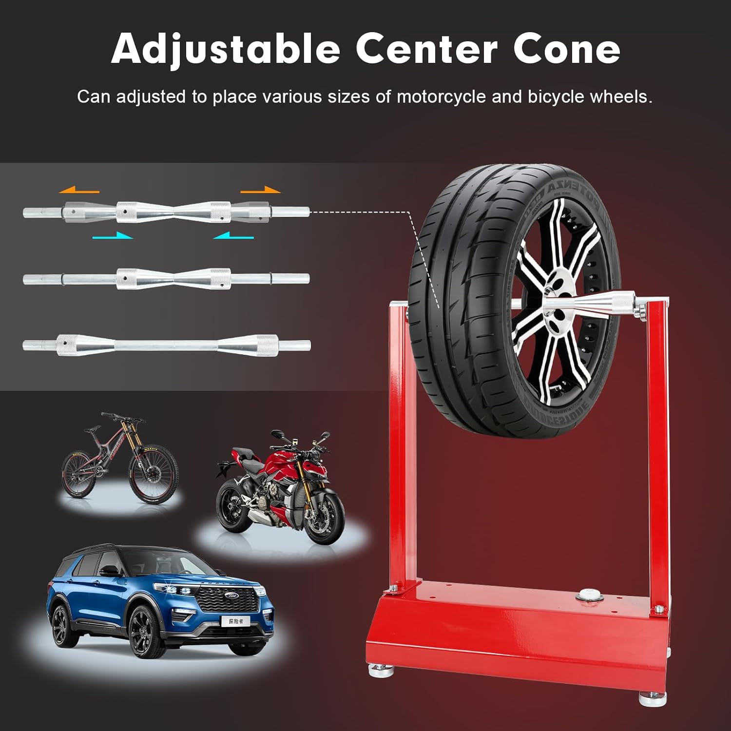 BLACKHORSE-RACING Portable Motorcycle Bicycle Bike Wheel Balancer, Rim Tire Balancer Stand with Adjustable Centering Cones, Wheel Balancing Tool