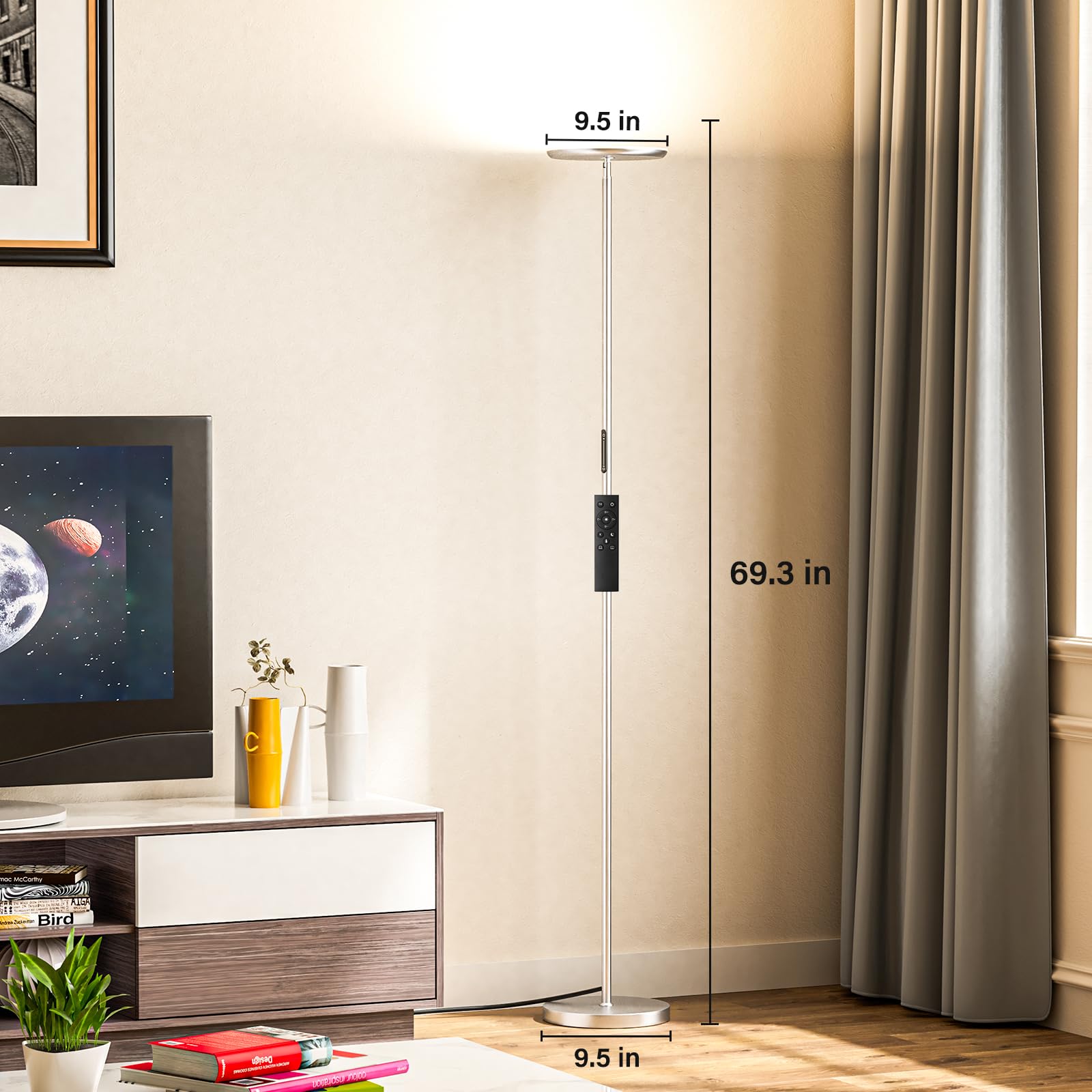 Stehlampe Wohnzimmer LED, 36W, Moderne Stehleuchte mit Fernbedienung & Touch-Steuerung, 3 Farbtemperaturen, Stufenlos Dimmbar, Leselampe Stehlampe für Wohnzimmer Schlafzimmer Büro(Silbergrau)
