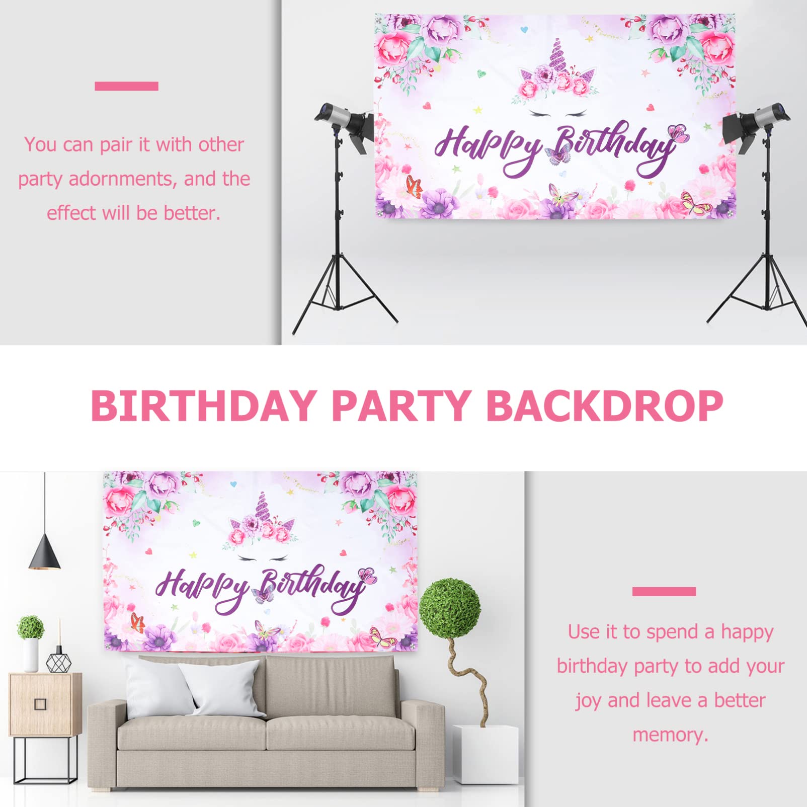 PRETYZOOM 3 Stücke Geburtstag Banner Hängen Flaggen Nacht Nette Geburtstag Fotografie Hintergrund Einhorn Hintergrund Party Lametta Alles Zum Banner Fringe Polyester