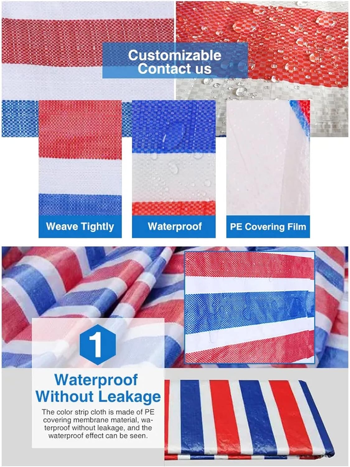 Heavy Duty Tarp, White Blue Red Tarpaulin Roll Plastic Cloth Stripe Tarpaulin Canvas Tent Waterproof Outdoor Camping for Cargo Coverage (Size : 8x15m)
